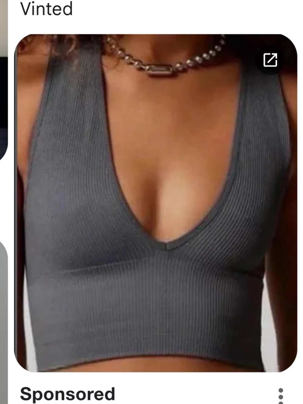 Urban Outfitters Ribbed Deep V Crop Top in Charcoal Gray